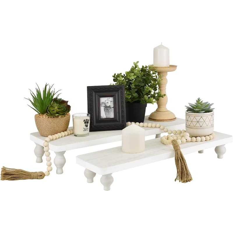 2 Pcs Set Wooden Display Riser - S - White