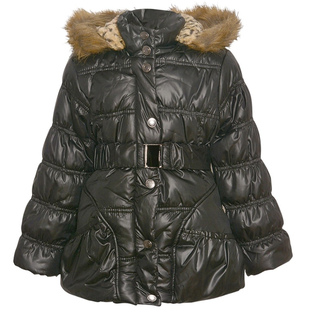 girls black fur hood coat