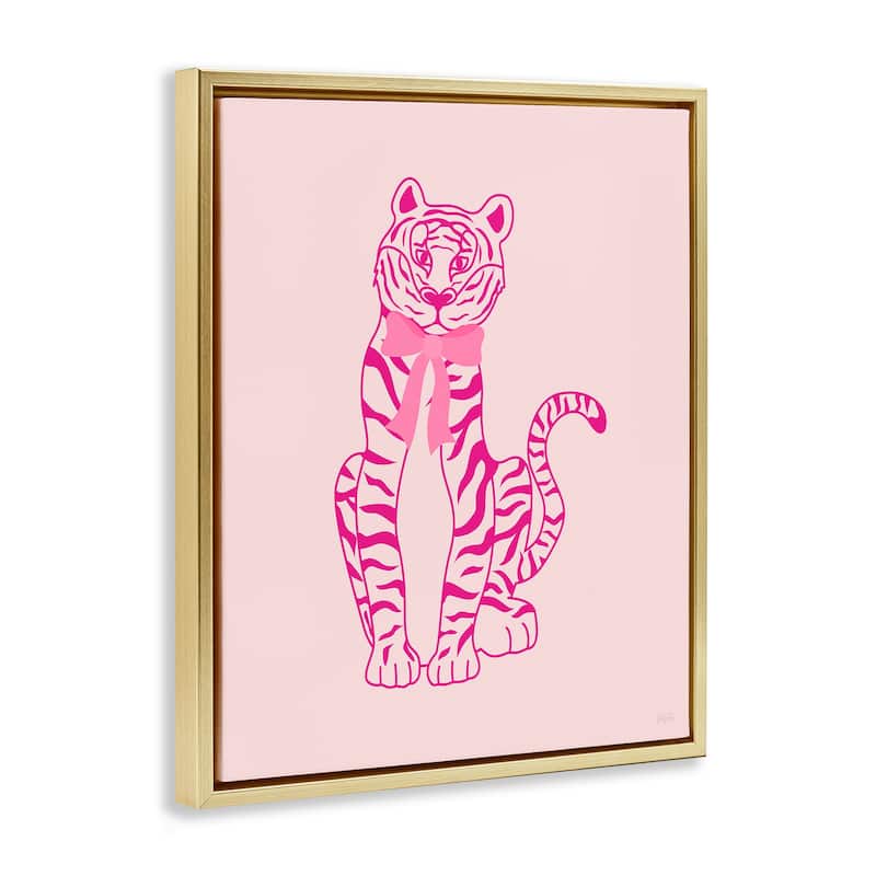 Stupell Mod Chic Tiger with Bow Framed Floater Canvas Wall Art Design By Natalie Carpentieri