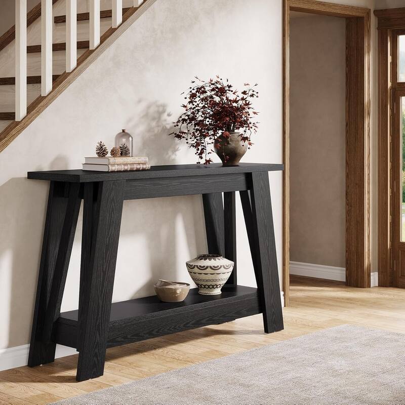 41.3" 2-Tier Console Table with Storage for Living Room, Hallway, Foyer, Rustic Brown