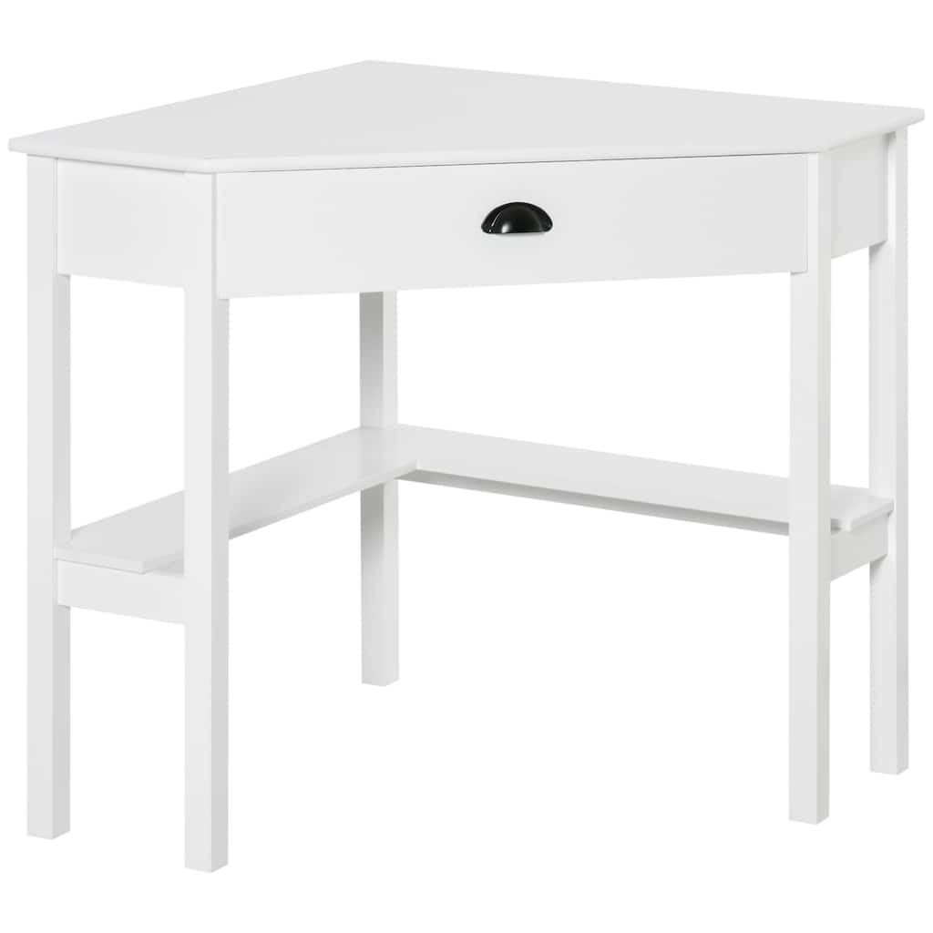 Corner Desk, Triangle Computer Desk with Drawer and Storage Shelves for Small Spaces, Home Office Workstation
