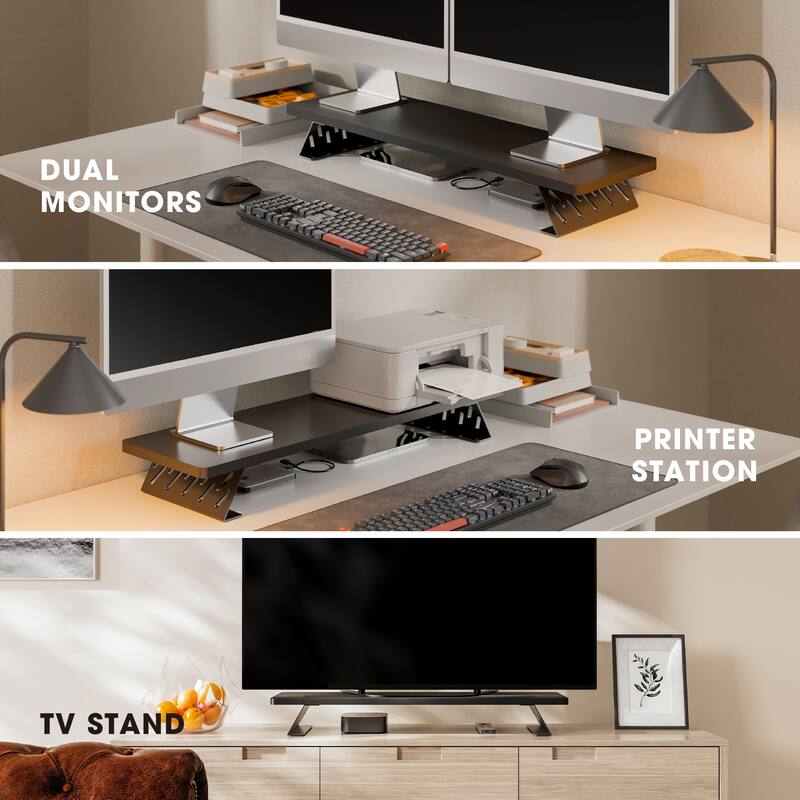 Fenge Dual Monitor Stand Riser, 31.5 inch Long Monitor Stand for Desk - 31.5 x 9.2 x 3.9 inches