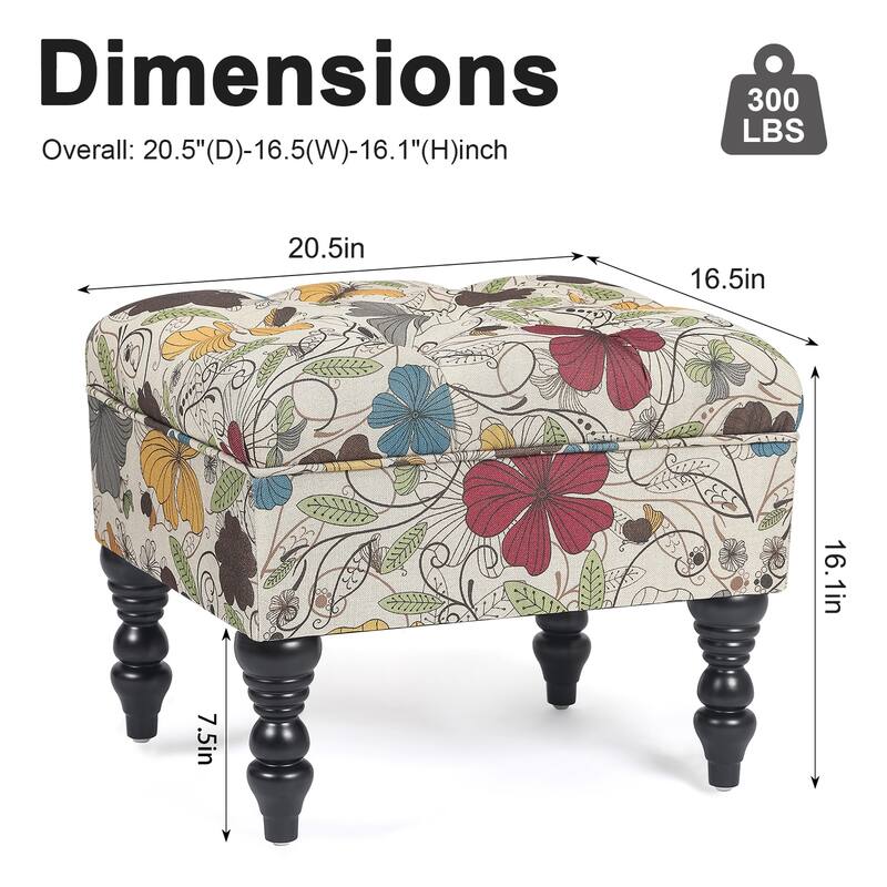 Adeco Ottoman Stool Tufted Foot Rest Fabric Floral Vanity Stool