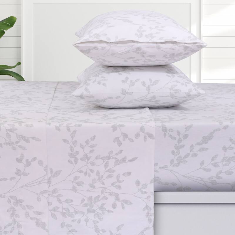 6-oz Cotton German Flannel Deep Pocket Sheet Set - Twin XL - Liliana Floral Grey