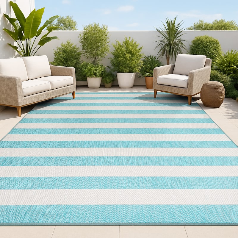 JONATHAN Y Vinales Two-Tone Wide Stripe Indoor/Outdoor Area Rug