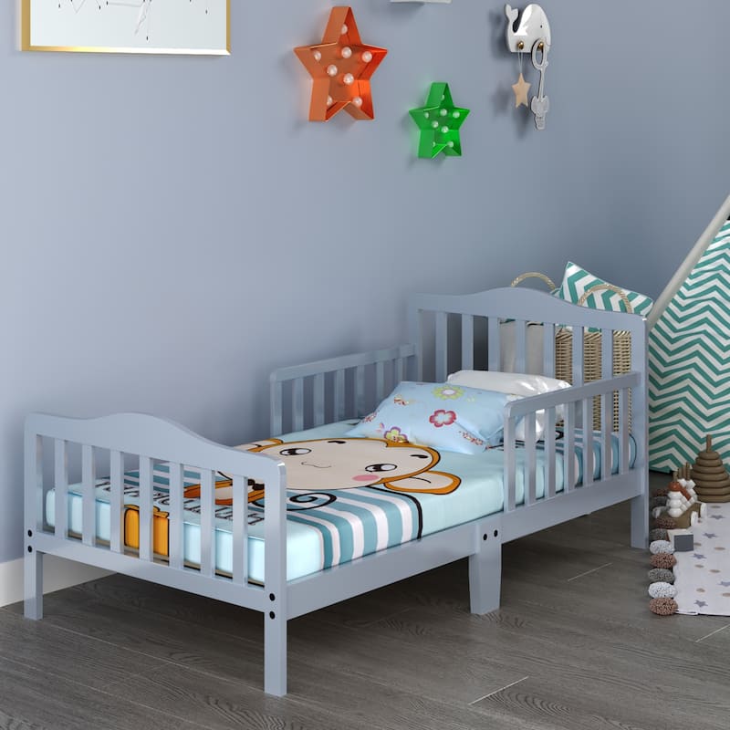 Costway Kids Toddler Wood Bed Bedroom Furniture w/ Guardrails - See Details