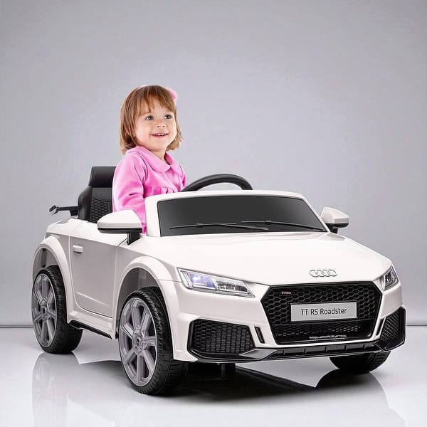 slide 2 of 26, 6V Licensed Audi TT RS Kids Electric Ride-On Car with Remote, Suspension, MP3 Player, Lights, Horn, for Ages 3-5 White