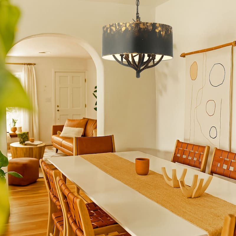 Arboreal 4 Light Pendant in Antique Black Iron with Antique Black Iron