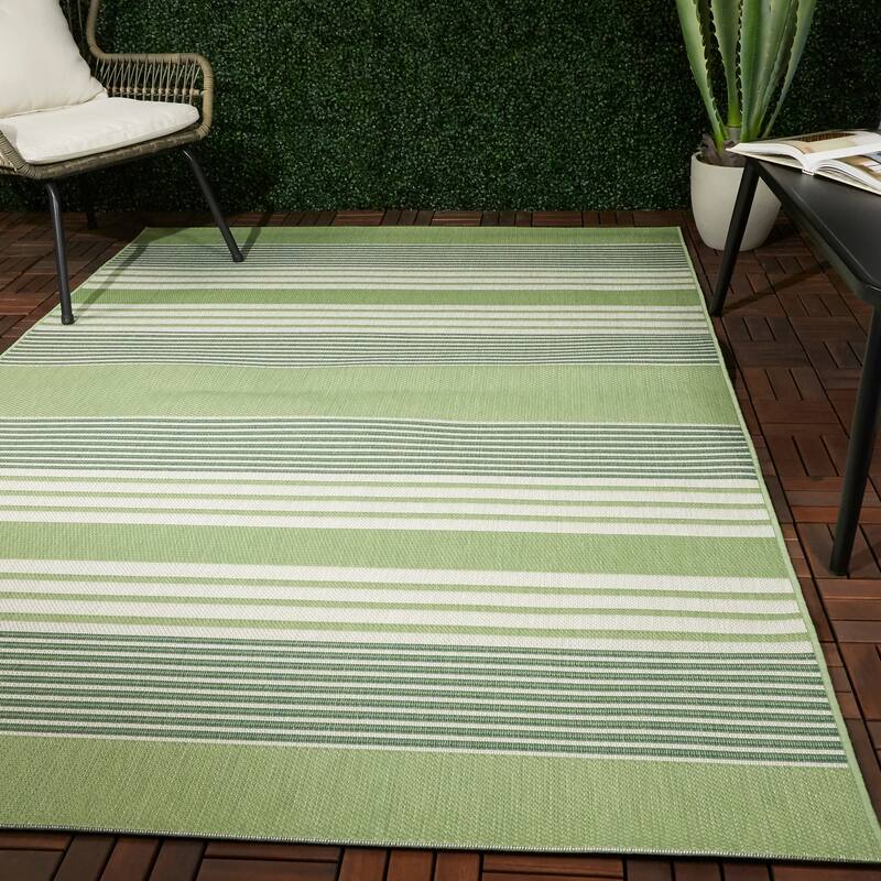 Jonah Striped Transitional Indoor/ Outdoor Area Rug - 7'10" x 10' - Green