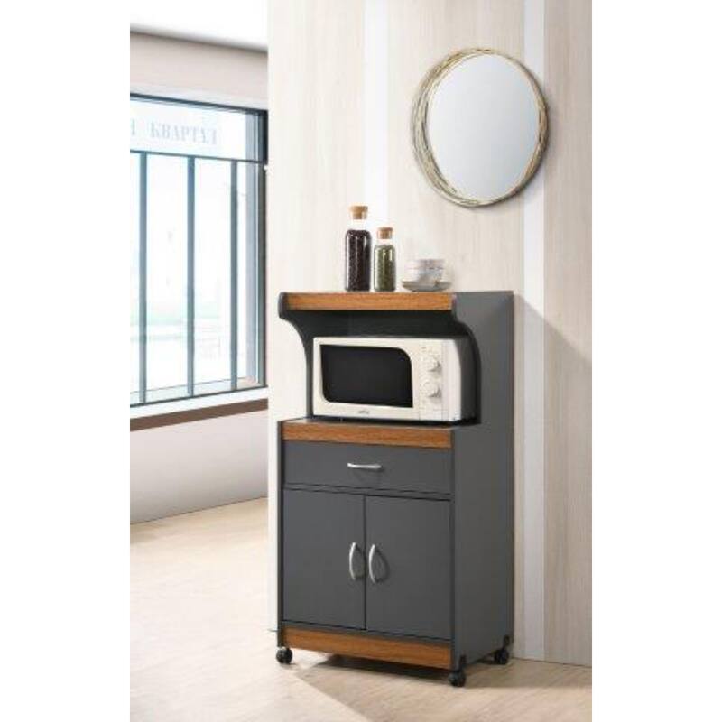 45" Gray and Oak Brown Solid Microwave Kitchen Cart