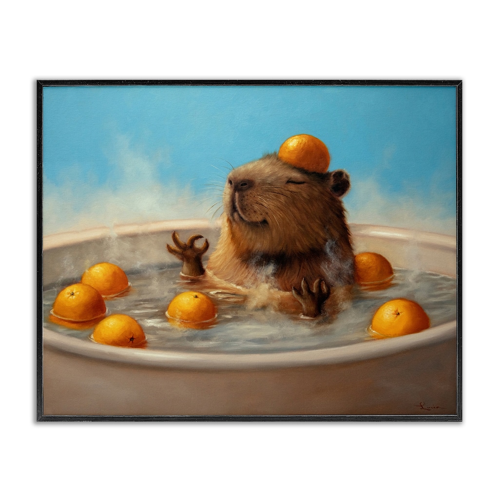 Stupell Capybara in Orange Bath Framed Giclee Art Design By Lucia Heffernan