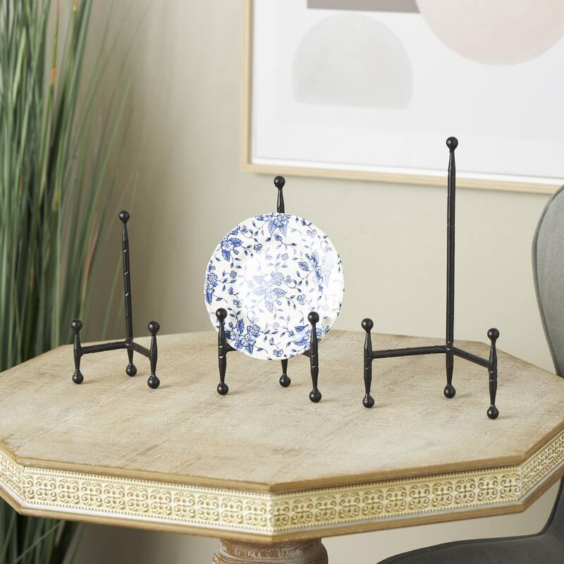 Metal Slim Display Easel with Ball Accents - Set of 3 Black or Gold - Roche River Decor