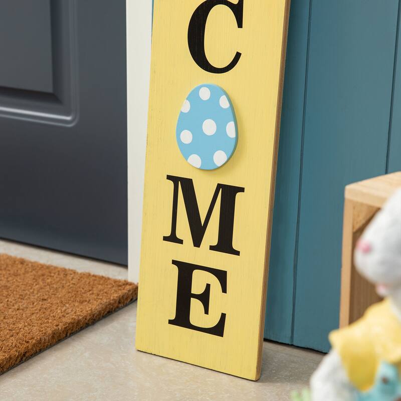 Glitzhome 42"H Wooden Welcome Easter Porch Sign with Bunny Ears Wall Decor Indoor Outdoor