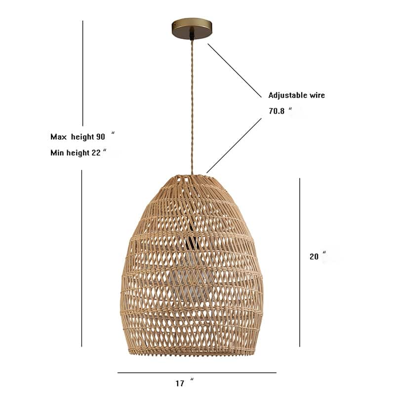 Veremund Light Bell Pendant Wicker Rattan Light - 19.7" x 15.7"