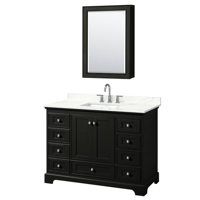 Deborah 48-inch Single Vanity, Quartz Top, Medicine Cabinet - Dark Espresso, Chrome Trim, Giotto Quartz Top