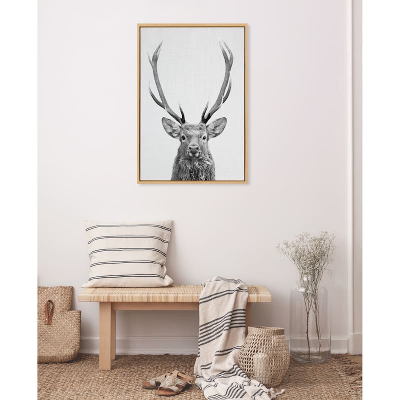 Kate and Laurel Sylvie The Red Deer BW Framed Canvas by Simon Te