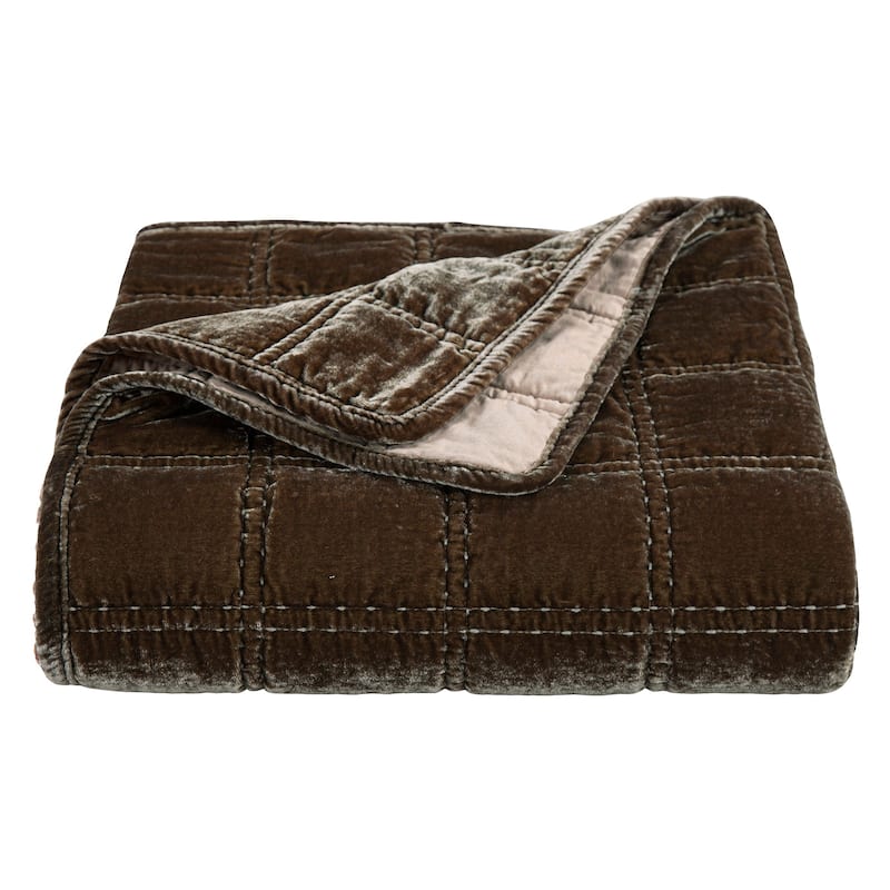 HiEnd Accents Stella Faux Silk Velvet Romantic Western Double Box Stitch Throw Blanket, 50"x60"