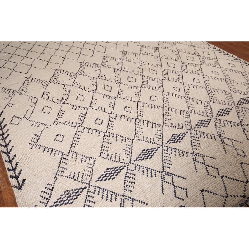 Earth Tone Trellis Moroccan Area Rug Handmade Wool Carpet - 8'1" x 9'6"