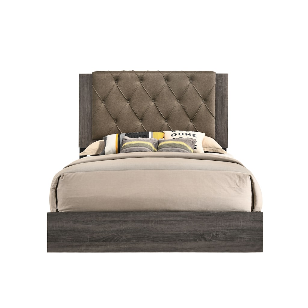 Avantika Fabric & Rustic Gray Oak Finish EK Bed(Only Bed)