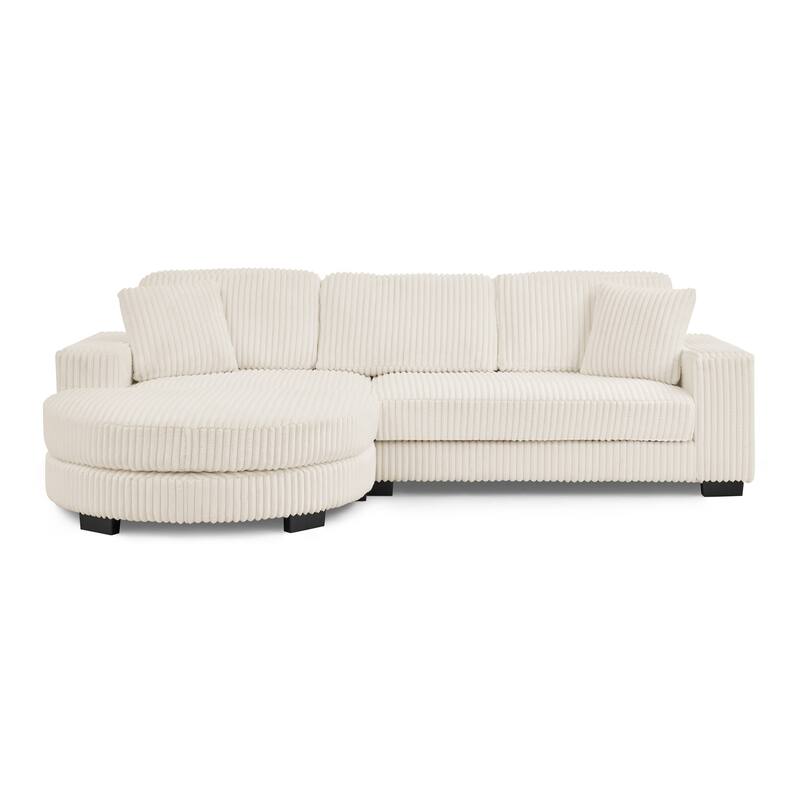 Corduroy Tufted Upholstered Sofa, L-Shaped Modular Sectional Sofa, Convertible Sleeper Sofa with Curved Ottoman