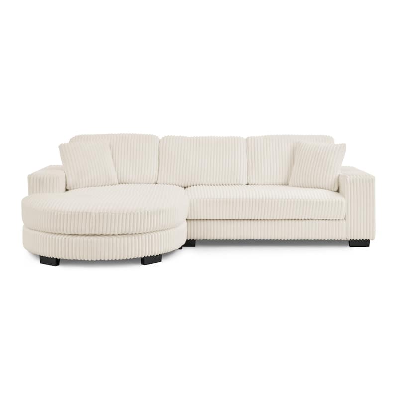 Corduroy Upholstered L-shaped Sectional Sofa, Chaise Lounge Couch with Arc-shaped Ottoman and Removable Cushions for Living Room