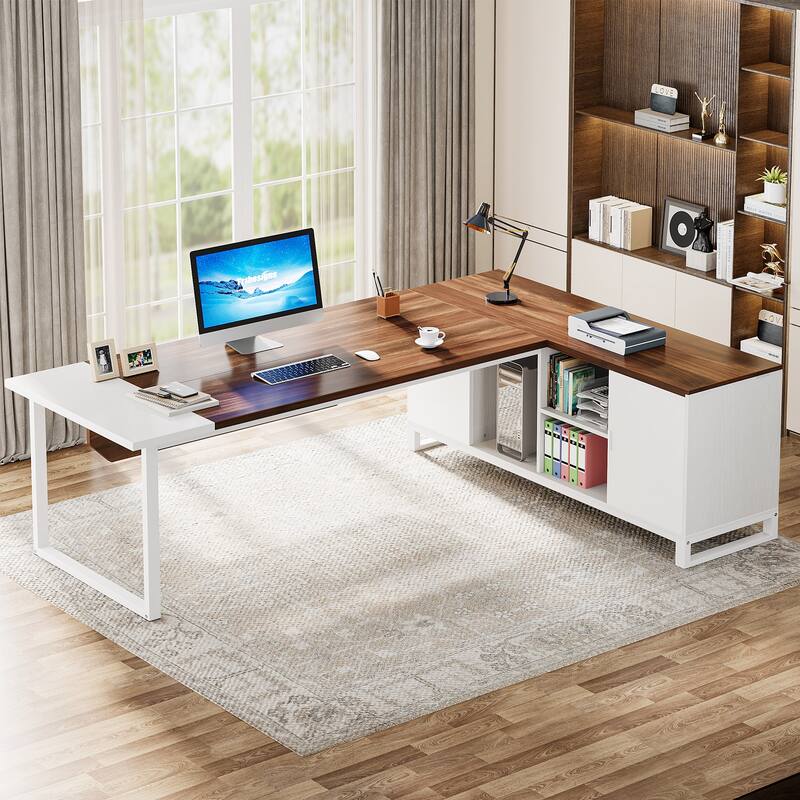 70.8’’ Executive Desk with 55” File Cabinet, Large L-Shaped Office Computer Desk with Storage Shelves and Cabinet