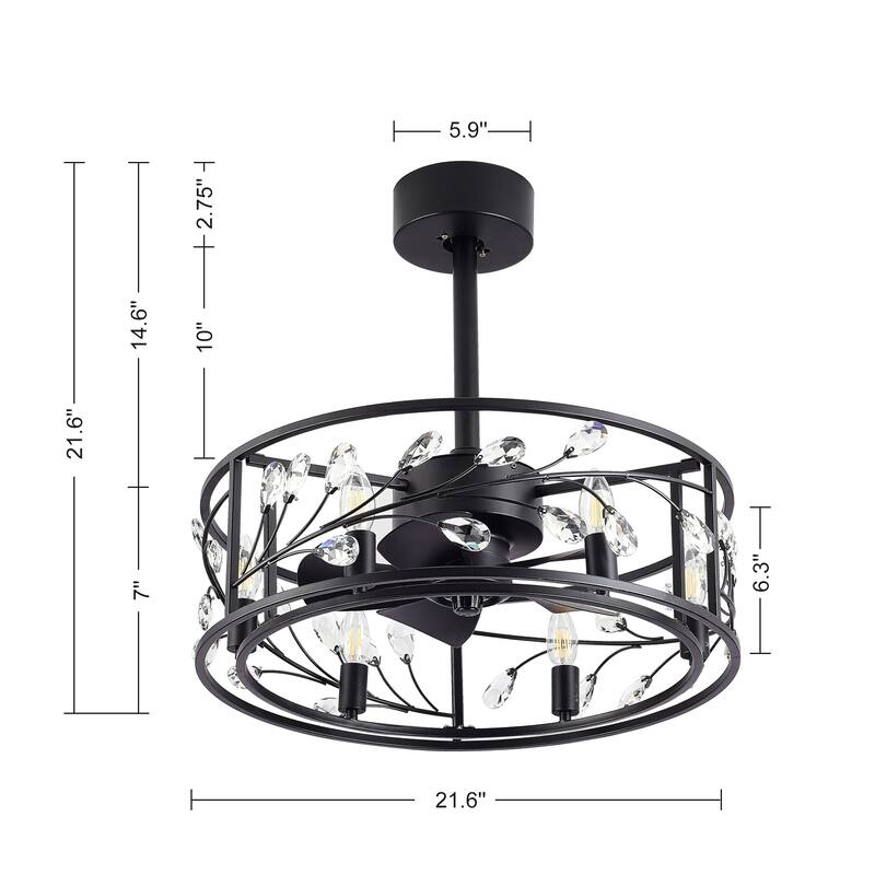 20 Inch Modern Caged Ceiling Fan with Light Kit and Remote