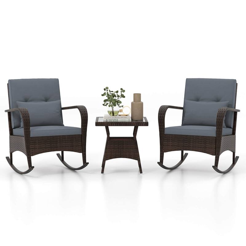 Costway 3 PCS Rocking Bistro Set with Removable Cushions & Tempered - See Details