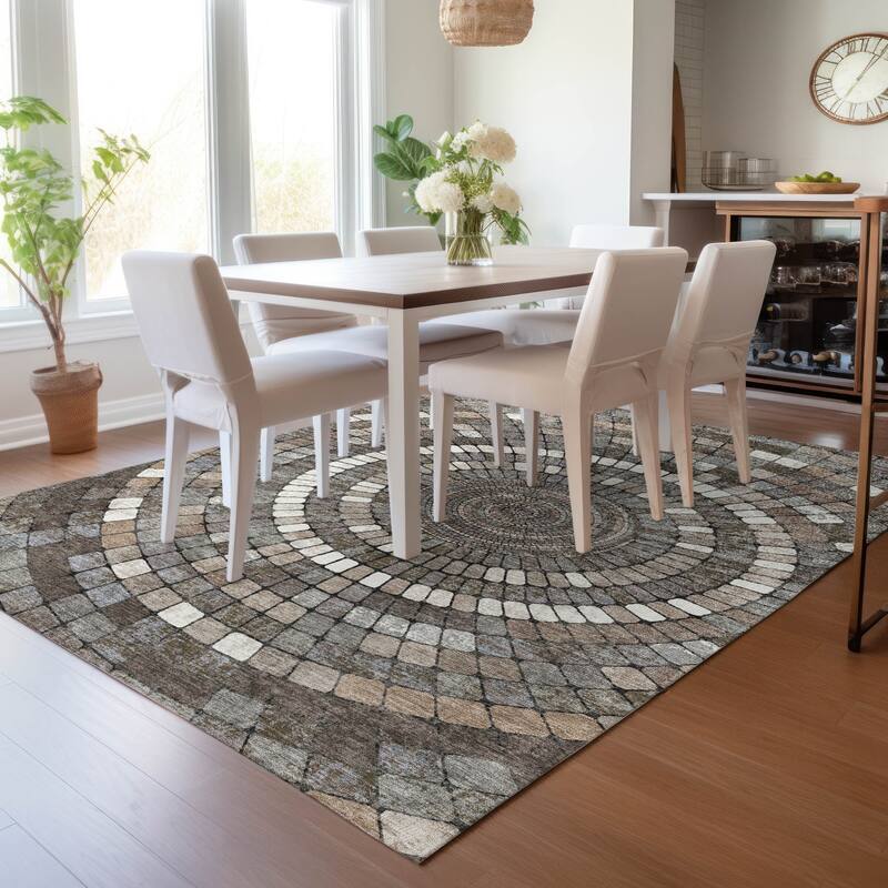 Machine Washable Indoor/Outdoor Contemporary Pinwheel Chantille Rug