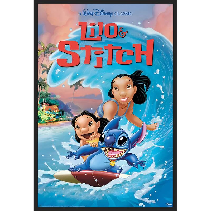 Lilo & Stitch - Wave Surf Framed Art Poster - 24 x 36 Inch