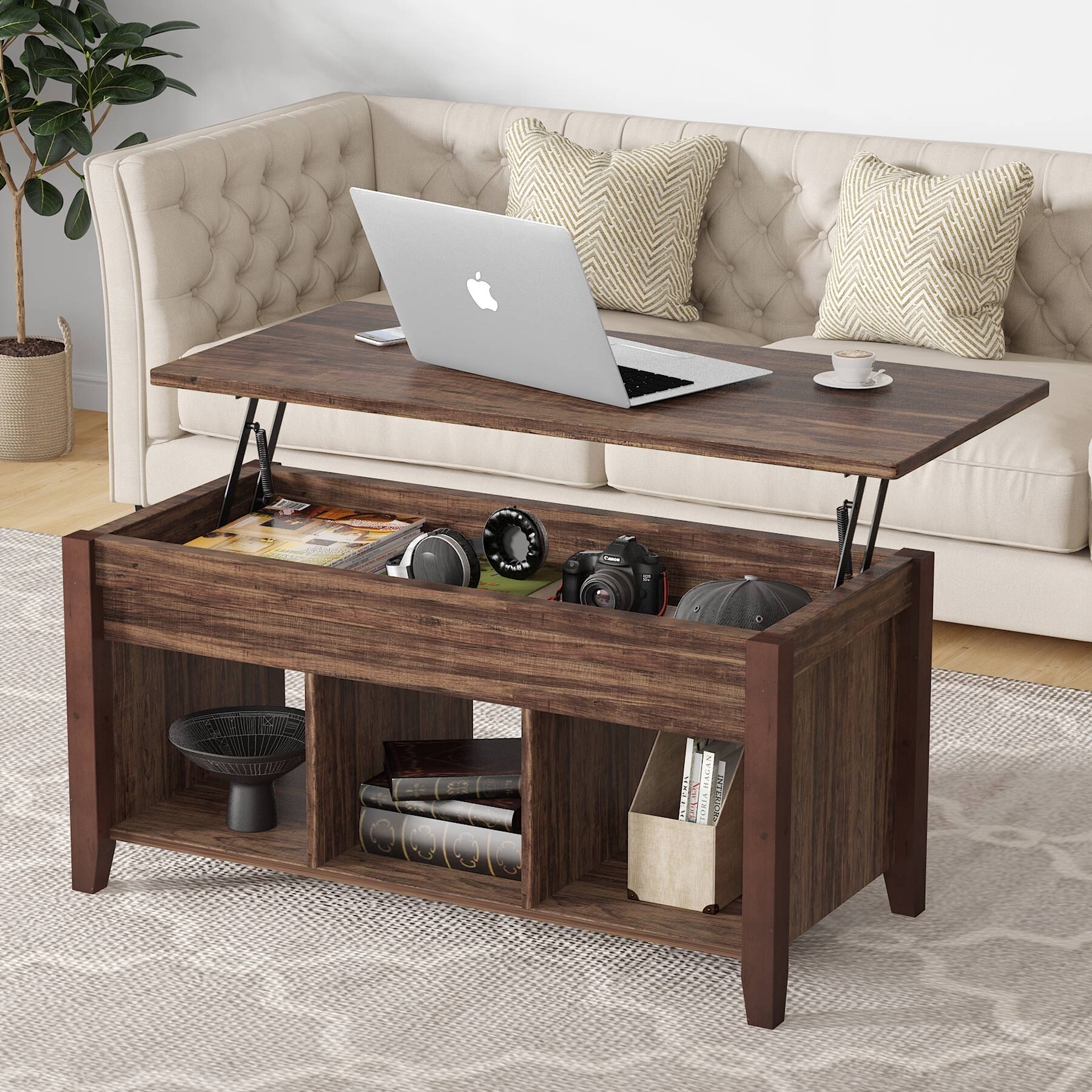 Tribesigns Wooden Lift Top Coffee table with Hidden Storage Shelf for living - On Sale - - 32320650