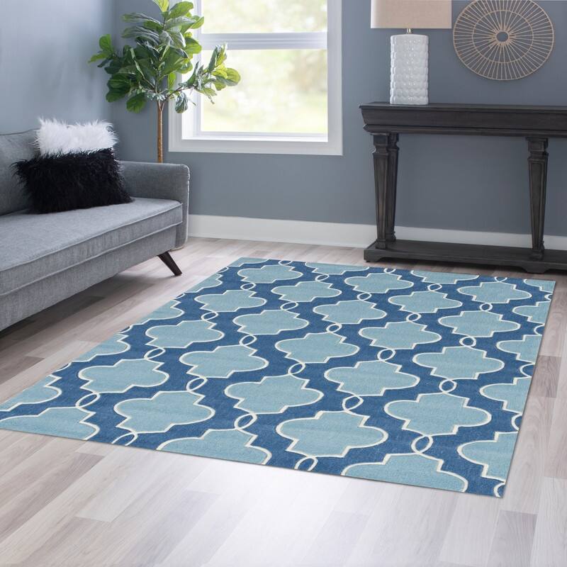Linon Trio Collection Moroccan Blue/ Ivory Area Rug