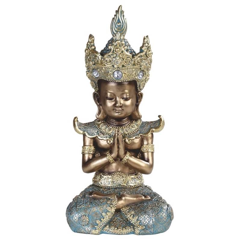 Q-Max 10.5"H Thai Buddha Praying in Gold and Silver Statue Feng Shui Decoration Religious Figurine