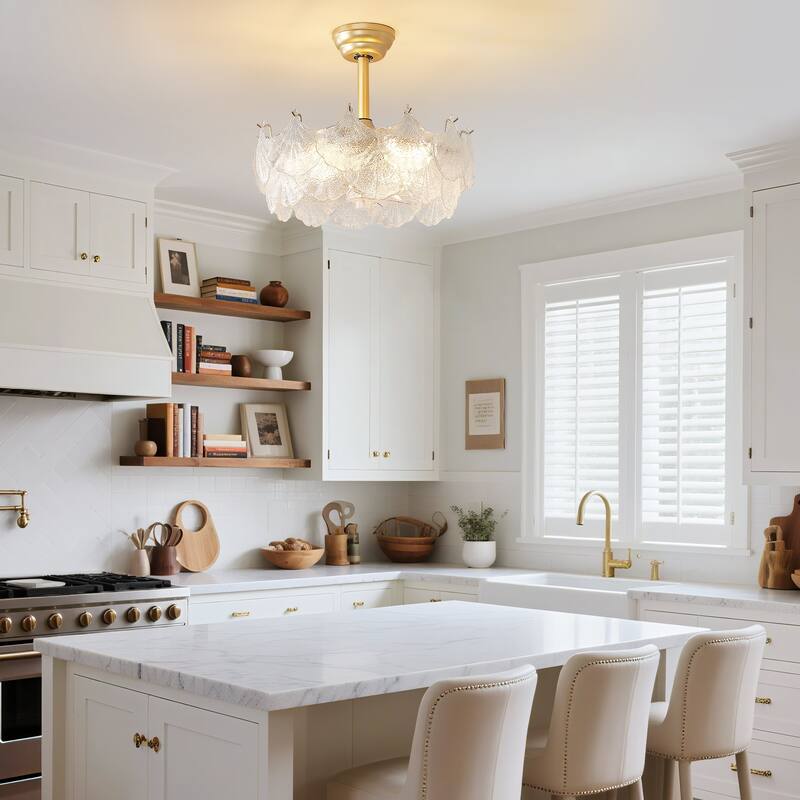 20" Modern Glass Chandelier with Shell Ceiling Fan with Remote Control, Caged with 6 Speeds for Bedroom, Nursery, Living Room