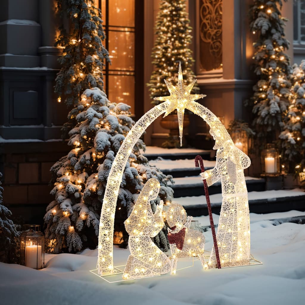 Lighted Nativity Christmas Outdoor Holiday Decoration - Multi-Color/White