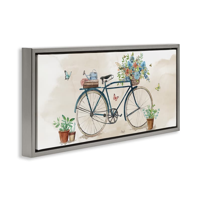 Stupell Garden Bicycle & Florals Framed Floater Canvas Wall Art Design By Nan