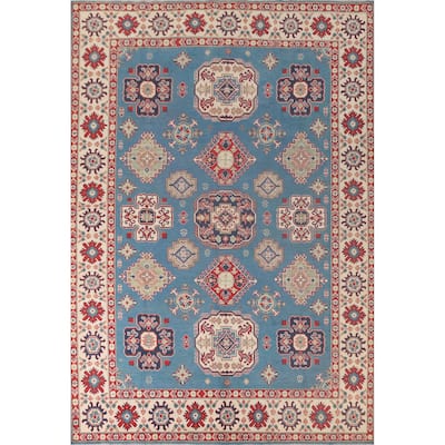 Light Blue Kazak Oriental Area Rug Hand-Knotted Geometric Wool Carpet - 8'4"x 11'2"