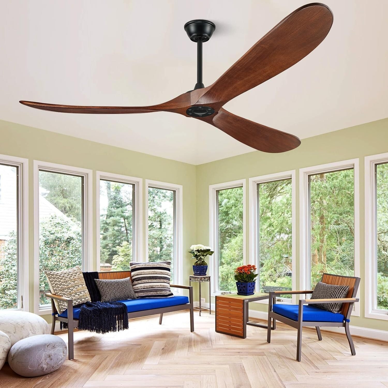 Sofucor 42/60/72/88 Inch Large Solid Wood Ceiling Fan without Light,With Wall Switch and Remote,for Patio,Living Room,Porch