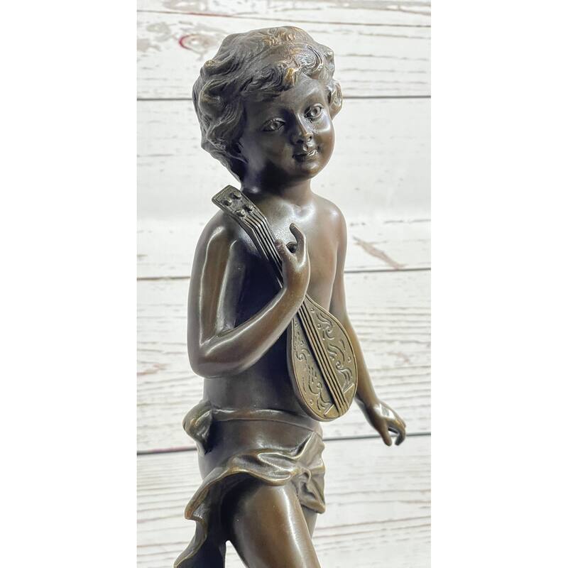 Signed Moreau Young Boy With Banjo Music Musician Clic Bronze Sculpture