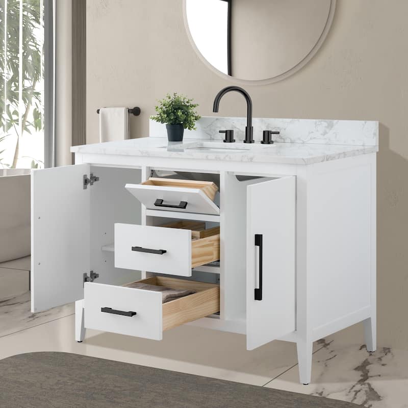 Vanity Art 48" Single Sink Bathroom Vanity Cabinet with Engineered Marble Countertop