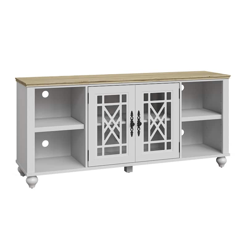 Vintage TV Stand with Carved Doors for Large Size TV
