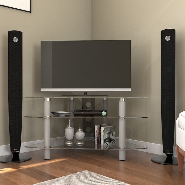 clear glass corner tv stand