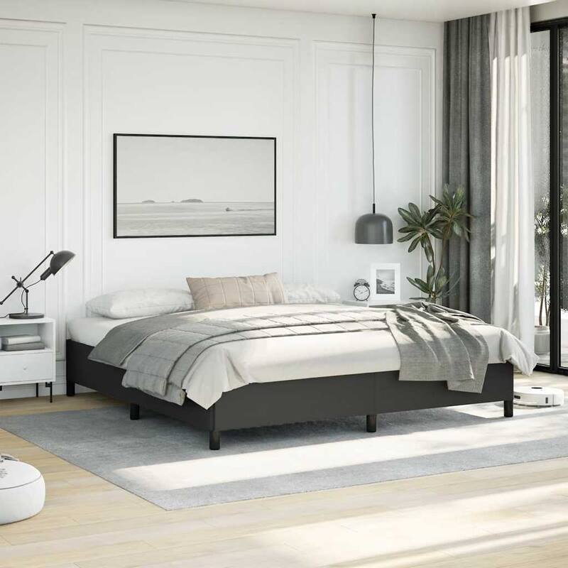 vidaXL Bed Frame, Faux Leather, No Mattress - Light Gray - King