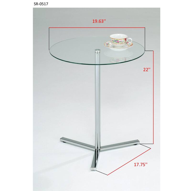 Modern Chrome Metal and Clear Tempered Glass Accent Side End Table