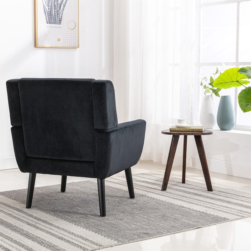 Black Velvet Modern 29.53" Upholstered Buttons Tufted Accent Chair with Black Solid Wood Legs
