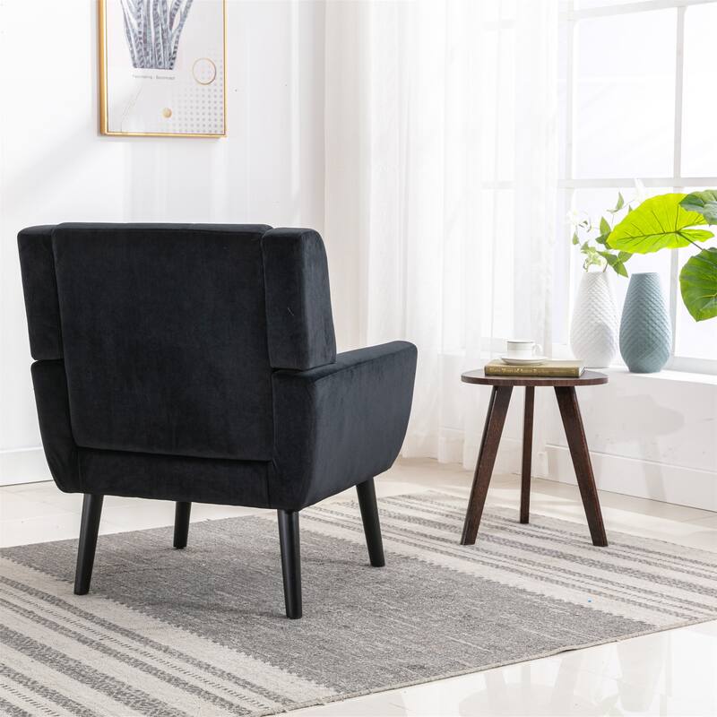 Stylish Upholstered Seating Armchair with Tapered Metal Legs, Black Single Sofa Chair Accent Chair with Flared Armrests