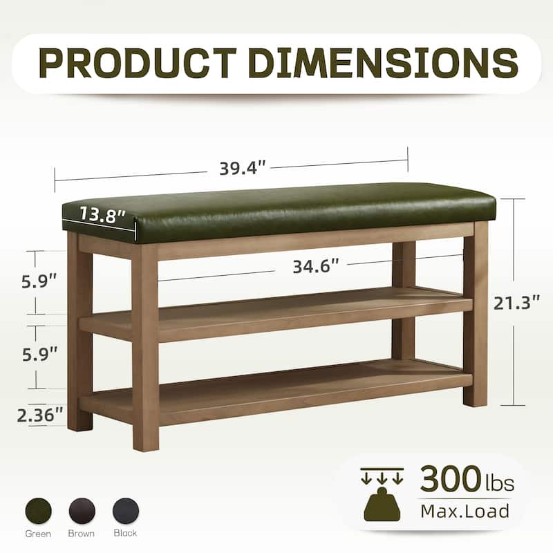 HUIMO Multi-Functional Solid Wood Bench with Storage Shelves 46in/39in/31in