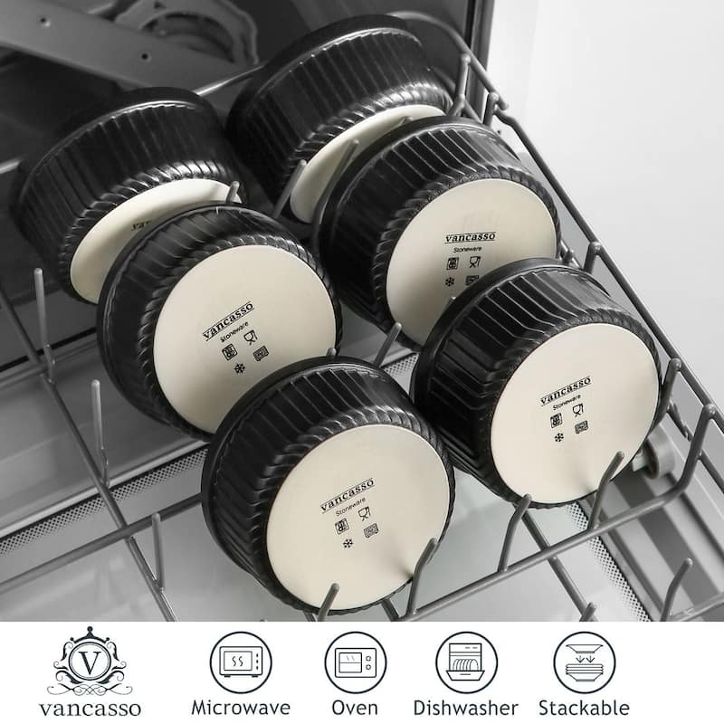 vancasso FORTE 6-Piece Stoneware Matte Black Round Baking Dish