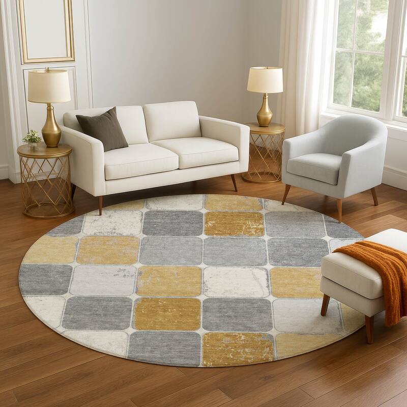 Premium Washable Super Soft Modern Blocks Mayfield Rug - Gold - 8' x 8'