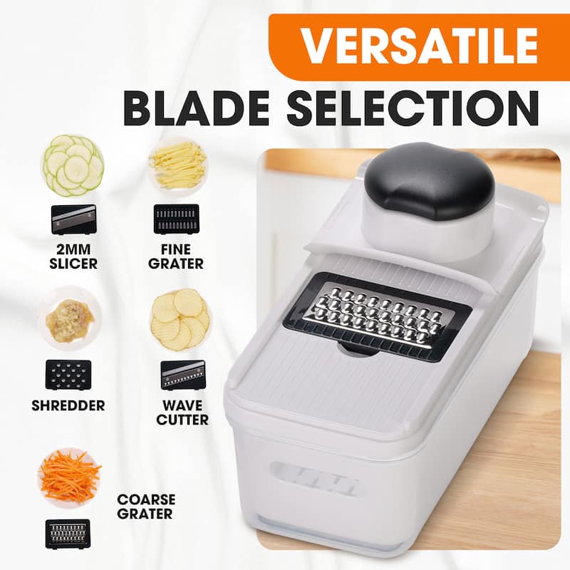 Cheer Collection Vegetable Slicer with 5 Blades and Storage Container Black White